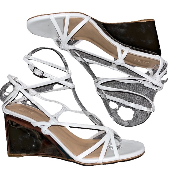 CHLOE Rebecca Sandals White Leather EU 39 Wedge Strappy Boho Silver Metallic New - Picture 7 of 12